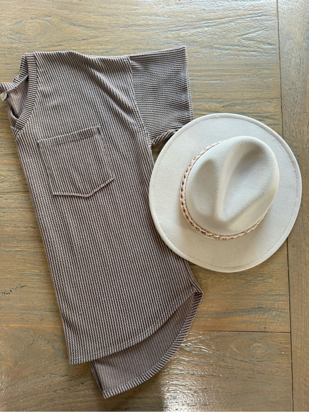 Altar'd State Ribbed Tunic Top in Taupe